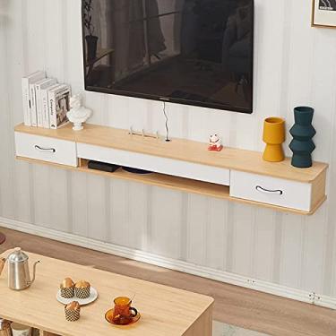 Imagem de Suporte de TV flutuante montado na parede, unidade de armário de TV montada na parede, suporte de TV flutuante, prateleira de armazenamento multimídia para sala de estar quarto Olá