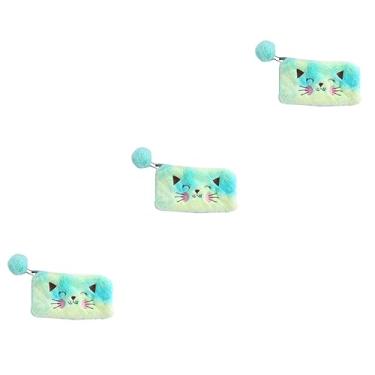 Imagem de Amosfun 3 Pçs Bolsa De Design De Lápis Artigos De Papelaria Escritório Cosmético Gato De Pelúcia Bolsa De Moedas Amarela Suprimentos Saco De Armazenamento