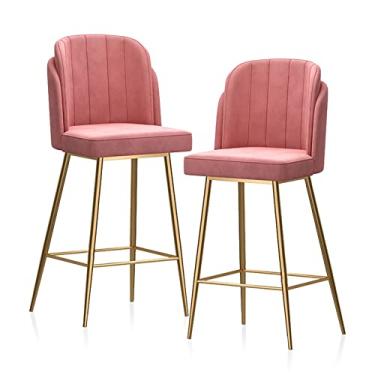 Imagem de Cadeiras de jantar cadeiras de sala de jantar bancos de bar de metal bancos de balcão com estofados e dourados banquetas de bar de perna de refeição de veludo cadeiras de bar de jantar, assento de altura 65 cm para pub café casa jantar cozinha -