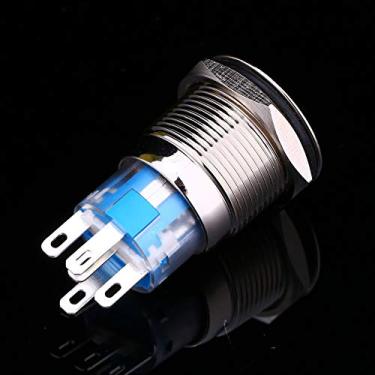 Imagem de Interruptor de botão de pressão, interruptor de botão de luz LED Interruptor de botão de travamento de metal com luz LED azul 12V Auto Power 19mm AP