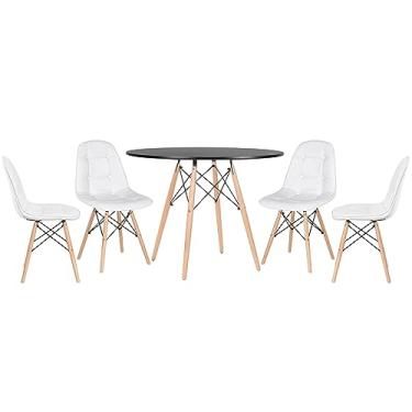 Imagem de Loft7, Mesa redonda Eames 100 cm + 4 cadeiras estofadas Eiffel Botonê