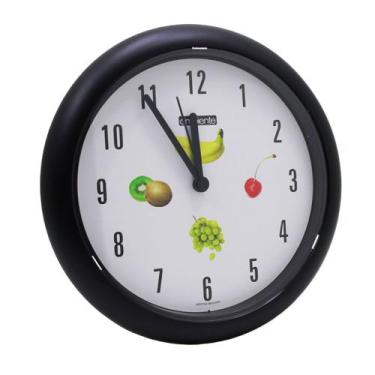 Imagem de Relógio De Parede Sala Cozinha Grande 21,5cm Preto Redondo Frutas Red