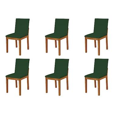 Imagem de Kit 6 Cadeiras De Jantar Pérola Estofadas Em Veludo Verde Base Madeira Maciça Mel