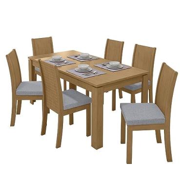 Imagem de Mesa de Jantar 200x90 com 6 Cadeiras Athenas Amêndoa/linho Cinza Claro - Móveis Lopas