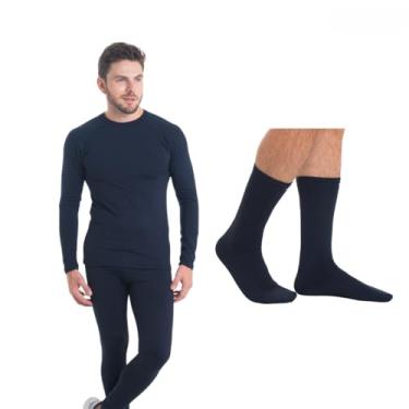 Imagem de Kit Camiseta Calça e Meia Térmica Flanelada Segunda Pele (GG, Preto)