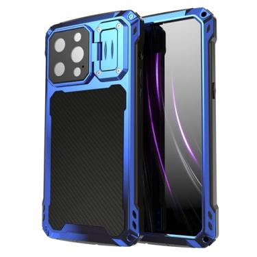 Imagem de LXURY Capa para iPhone 15 Pro Max/15 Pro/15 Plus/15 Plus/15, capa de metal de liga de alumínio suporta carregamento sem fio, à prova d'água, à prova de choque, capa de suporte para lentes, azul, 15 Plus