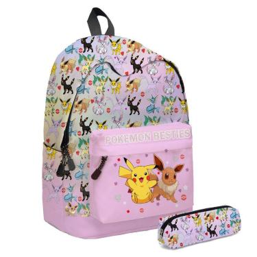 Imagem de Mochila Pikachu School com estojo de lápis em tela de poliéster