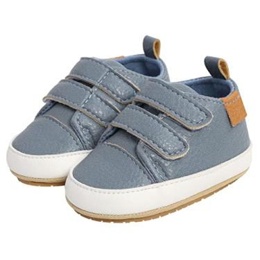 Imagem de SEAUR - Sapatos para bebês meninos sapatos de primeira caminhada para meninas botas de couro PU macio, Azul, 12-18 meses