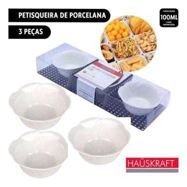 Imagem de Conjunto de Petisqueira Flor 9,5cm em porcelana Branca - 3 Peças