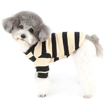 Imagem de Ranphy Roupas de malha de cachorro pequeno listrado roupa de cachorro camisa cachorro suéter fino moletom macio cachorrinho pulôver regata duas mangas curtas vestuário para animais de estimação preto