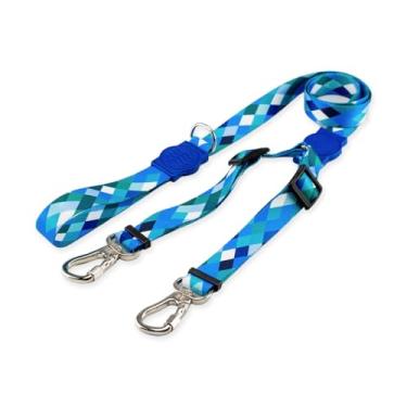 Imagem de Dog Trip Brasil Coleira Guia Dupla Para Cães Cachorro Adestramento Passeio Tamanho Porte Grande Médio Pequeno (M, Quadriculada Azul)