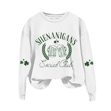 Imagem de Camiseta feminina de manga comprida do Dia de São Patrício verde Shamrock Lucky Camiseta de férias para sair desfile 2024, Branco, M