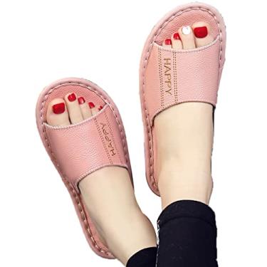 Imagem de Sandálias De Couro De Couro Genuíno E Feminino Unissex Sandálias Não Deslizam Sapatos De Quarto De Casa Chinelos De Sapatos Externos Confortáveis ​​chinelos De Chinelos (Color : Pink, Size : EUR35-3