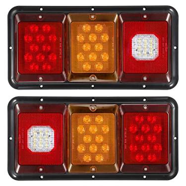 Imagem de Partsam 2 x luzes traseiras de LED triplas 45 LEDs, retangular, vertical, montagem horizontal, LED, reboque, caminhão, trailer, trailer, parar, luzes traseiras de reserva, luzes traseiras de ré, junta preta, lente âmbar/vermelha/transparente 12 V