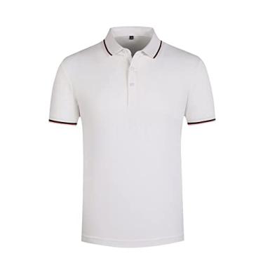 Imagem de Polos de golfe masculinos, cor sólida, gola listrada, camisa esportiva de poliéster, ajuste fino, leve, ajuste regular, verão, respirável(Color:White,Size:S)