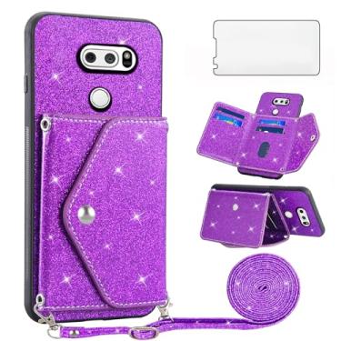 Imagem de Asuwish Capa de telefone para LG V35 ThinQ V30 Plus capa carteira com protetor de tela de vidro temperado e alça transversal cordão brilhante suporte para cartão LGV30 LGV35 LG30 LG35 V 30 35 V30+