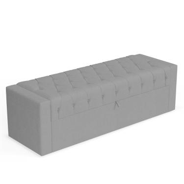 Imagem de Calçadeira Báu King Size Atena 195cm Capitonê Linho Cinza Escuro - Desk Design