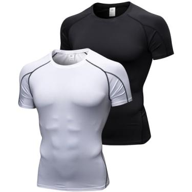 Imagem de SPVISE Pacote com 2 ou 4 camisetas masculinas de compressão de manga curta e secagem fresca para academia esportiva, Pacote com 2: preto + branco, XXG