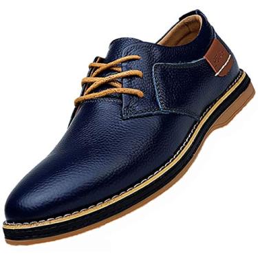 Imagem de TSIODFO Sapato social masculino, preto, marrom, couro bovino legítimo, Oxfords Business Casual Shoes, Azul marinho, 41