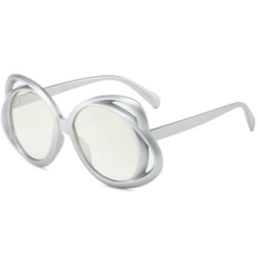 Imagem de Oval na moda floral óculos de sol feminino menina diversão moda flor óculos rave sunwear luxo festa óculos uv400, prata prata, um tamanho