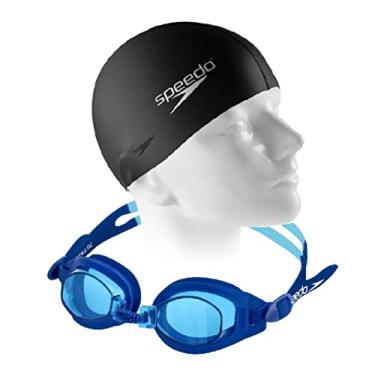 Imagem de Kit Natação Speedo Óculos Freestyle + Touca Flat Silicone a partir de 8 anos (óculos azul/azul + touca)