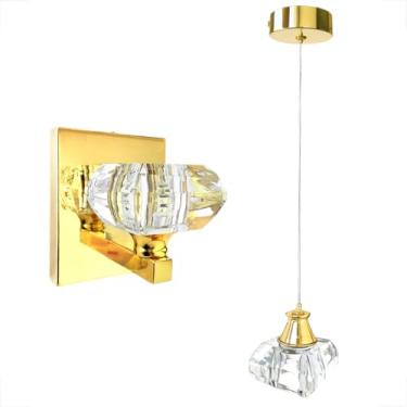 Imagem de Pendente Arandela De Cristal K9 Para Cabeceira Dourado G9