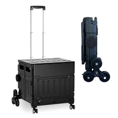 Imagem de Sem Bagunça - Carrinho Cesto de Compras Portátil Multiuso Dobrável com 8 Rodas - Ideal para Subir Escadas e Suporta Até 50kg (Preto)