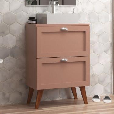 Imagem de Gabinete para Banheiro com Tampo e Cuba 60cm Retro Mdf Salmao Milano - On Móveis