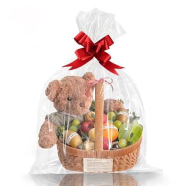 Imagem de WIKDAY Sacos de presente transparentes com gravatas, sacos de presente de celofane 40,6 x 61 cm, 20 peças, sacos transparentes para guloseimas, embalagens de biscoitos, doces, lembrancinhas,