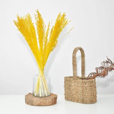 Imagem de Arranjo de Flores Desidratadas Capim Amarelo Decoração Evento + Vaso de Vidro