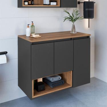 Imagem de Gabinete de Banheiro Cecília 3 PT Grafite e Mel