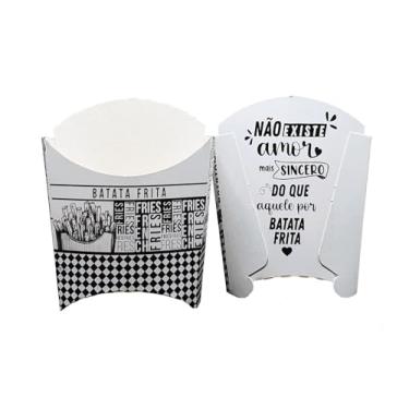 Imagem de Caixa para Batata Frita Cestinha Branco Preto -Embalagem para Batata Delivery Ifood - 100un
