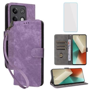 Imagem de IUQXU Capa carteira para Xiaomi Redmi Note 13 5G com protetor de tela [bloqueio RFID] capa de couro com suporte para cartão capa de celular para Redmi Note13 5G roxa