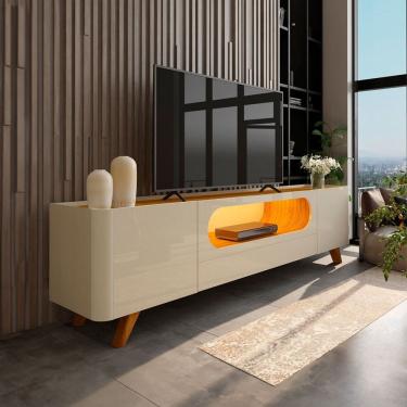 Imagem de Rack para TV Até 85 Polegadas Nobre 2 Portas 1 Gaveta 100% Mdf com Led Off White/Naturale - Gelius