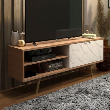 Imagem de Rack para TV Até 55 Polegadas 2 Portas R1482 Amêndoa/Mármore Branco - Tecno Mobili
