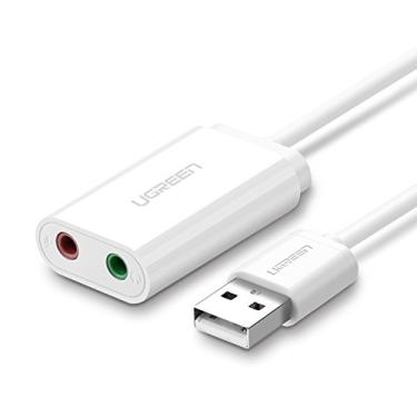 Imagem de UGREEN Adaptador de placa de som USB para entrada de áudio com fone de ouvido duplo TRS de 3 pólos de 3,5 mm e microfone USB para Aux Conversor de áudio externo de 3,5 mm para Windows Mac Lin
