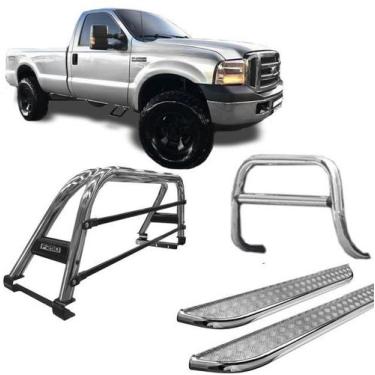 Imagem de Kit Quebra Mato Estribo Santo Antônio Duplo F250 C Simples Cromado - H