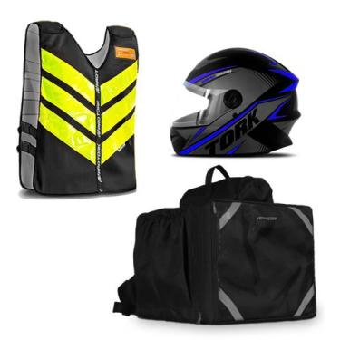 Imagem de Kit Motoboy Mochila Bolsa Térmica + Capacete R8 + Colete Refletivo - P