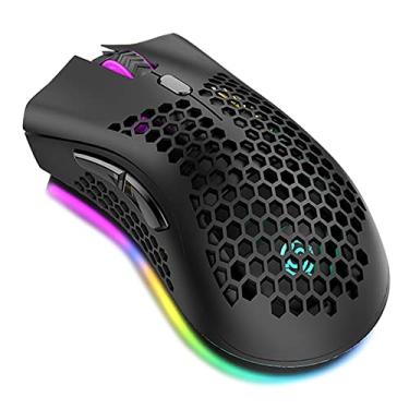 Imagem de Mouse sem fio recarregável BM600 2.4G+BT5.0 Dual-mode Mouse leve RGB Efeito de luz respirável 4 engrenagens DPI ajustável Preto