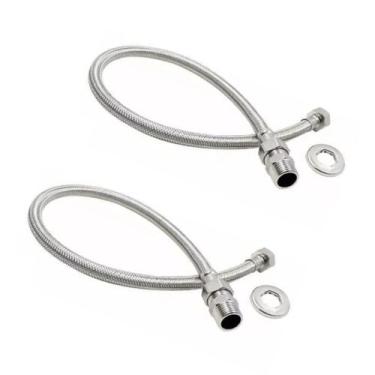 Imagem de Kit 2 Engate Flexível Trançado Aço Inox 40cm Quente Fria - TCR Abrasiv