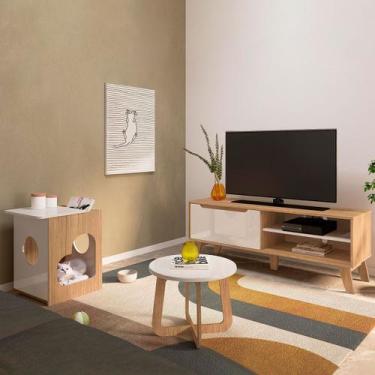 Imagem de Sala de Estar Completa 1 Porta Carvalho/Off White - Pnr Móveis, Marrom