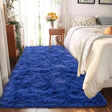 Imagem de Awaytail Tapete fofo de 5 x 15 cm - Tapete felpudo macio para quarto - Tapete antiderrapante para sala de estar e meninas, decoração de casa, azul-marinho