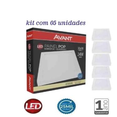 Imagem de kit 5 Paineis paflon Led Sobrepor 30x30 Quadrado 24W 1linha - Avant