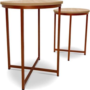 Imagem de Mesa De Canto Dupla Gana Redonda Decoração Para Sala Cobre/Jade - Genu