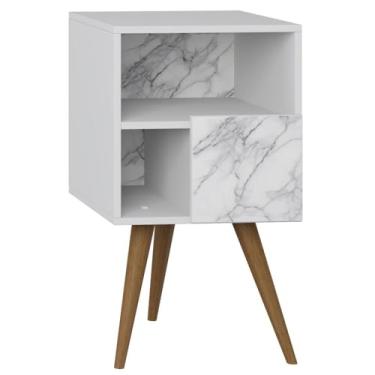 Imagem de Mod Retro Mesa de cabeceira com Porta 1008 Be Life Branco/Carrara 400 x 710 x 350 mm