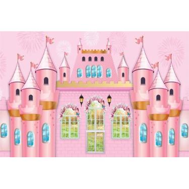 Imagem de Painel de Lona Castelo Rosa Festa com Fogos - Fabrika de Festa, 300x20