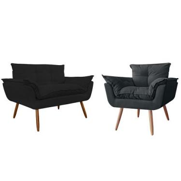 Imagem de Kit Namoradeira Sofá 02 lugares mais 01 Poltrona decorativa Opalla Pés