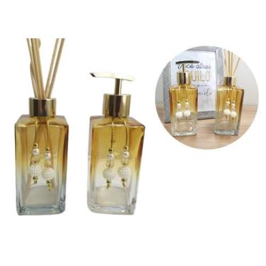 Imagem de Kit Lavabo Aromatizador Porta Sabonete Liquido Dispenser Saboneteira D