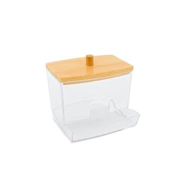 Imagem de Porta Cotonete Tampa Bambu Prático Organizador Multiuso Pia Banheiro A