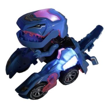 Imagem de Carrinho Transforme Dinossauro Eletrônico Anda Musical azul - toys
